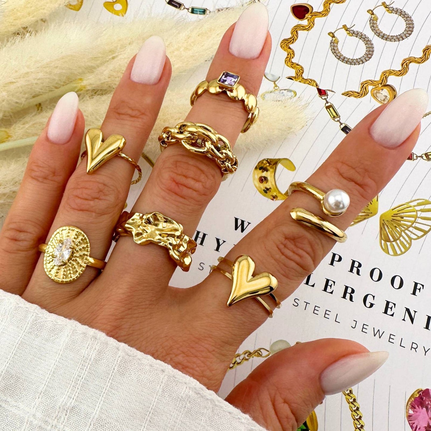 Pearl Ring, 18K Gold Plated Steel