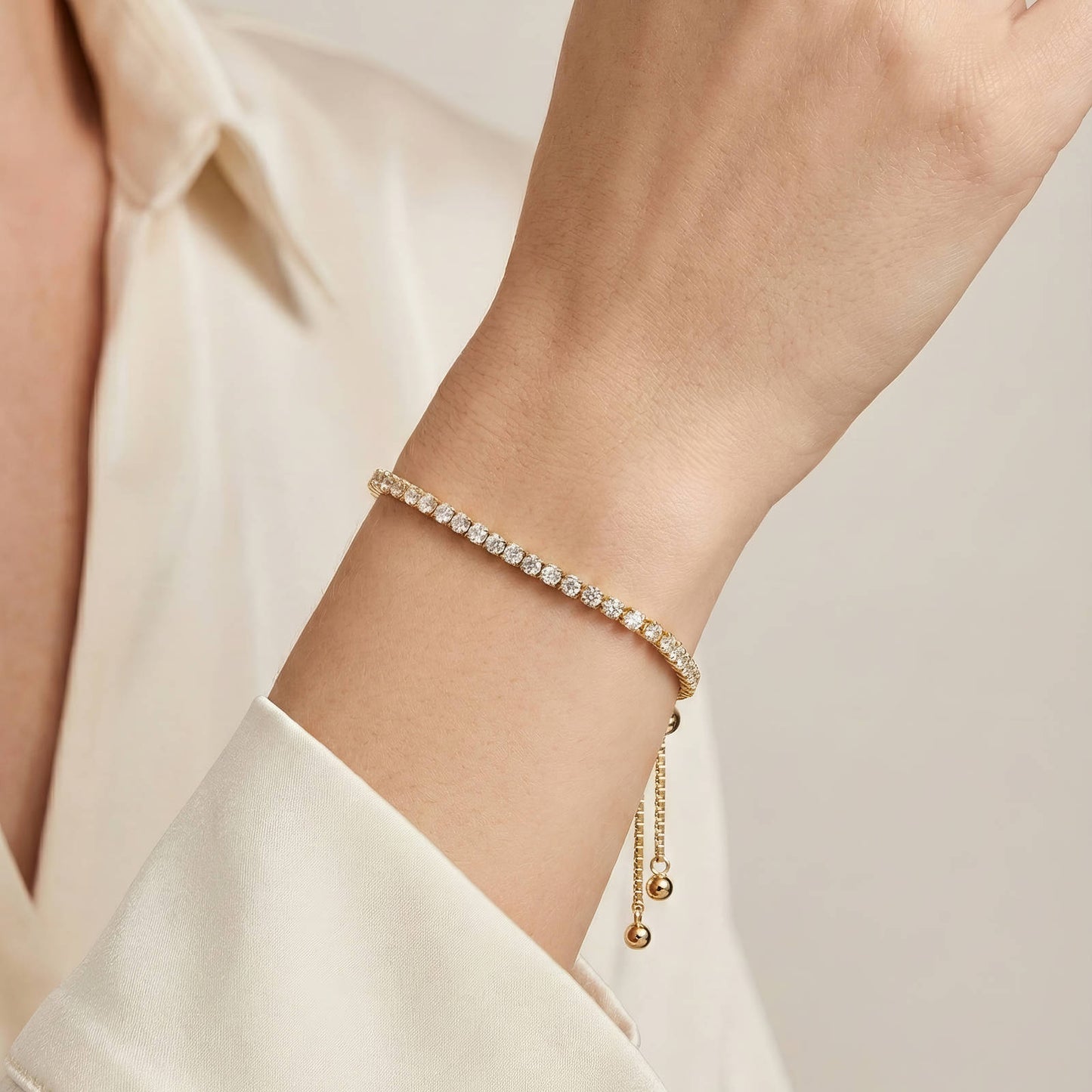"Tennis" Bracelet, 18K Gold Plated Brass