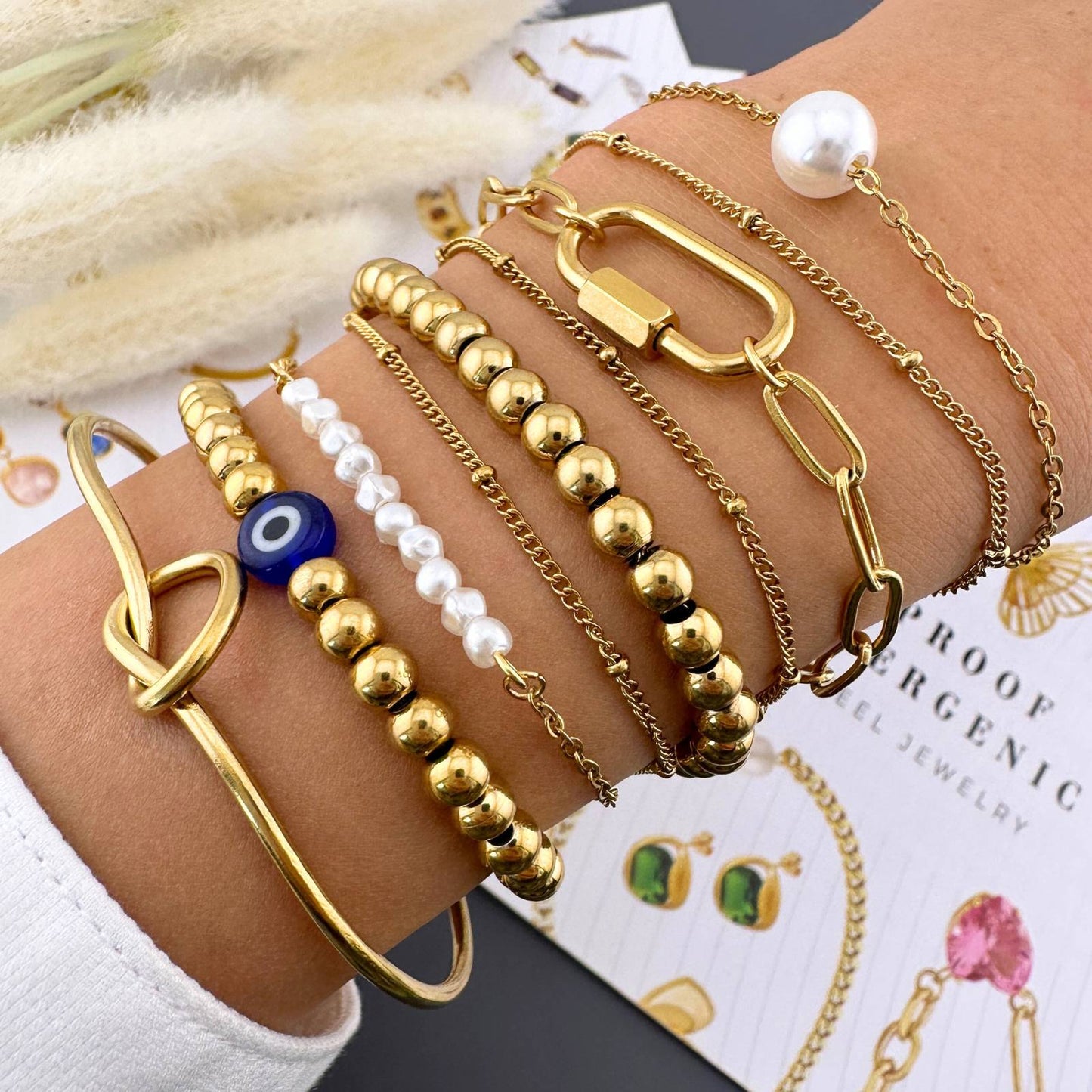 Perles bracelet, 18K Gold Plated Steel