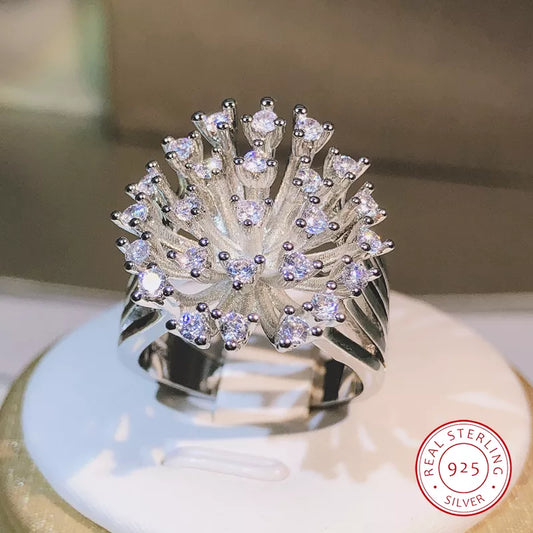 Glittering zircon dandelion ring