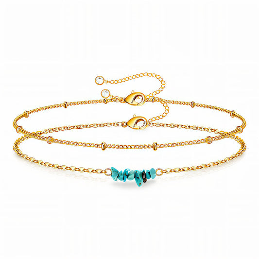 Turquoise beads Bracelet, 18K Gold Plated Steel