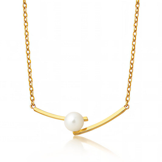 pearl necklace, 18K Gold Plated Steel
