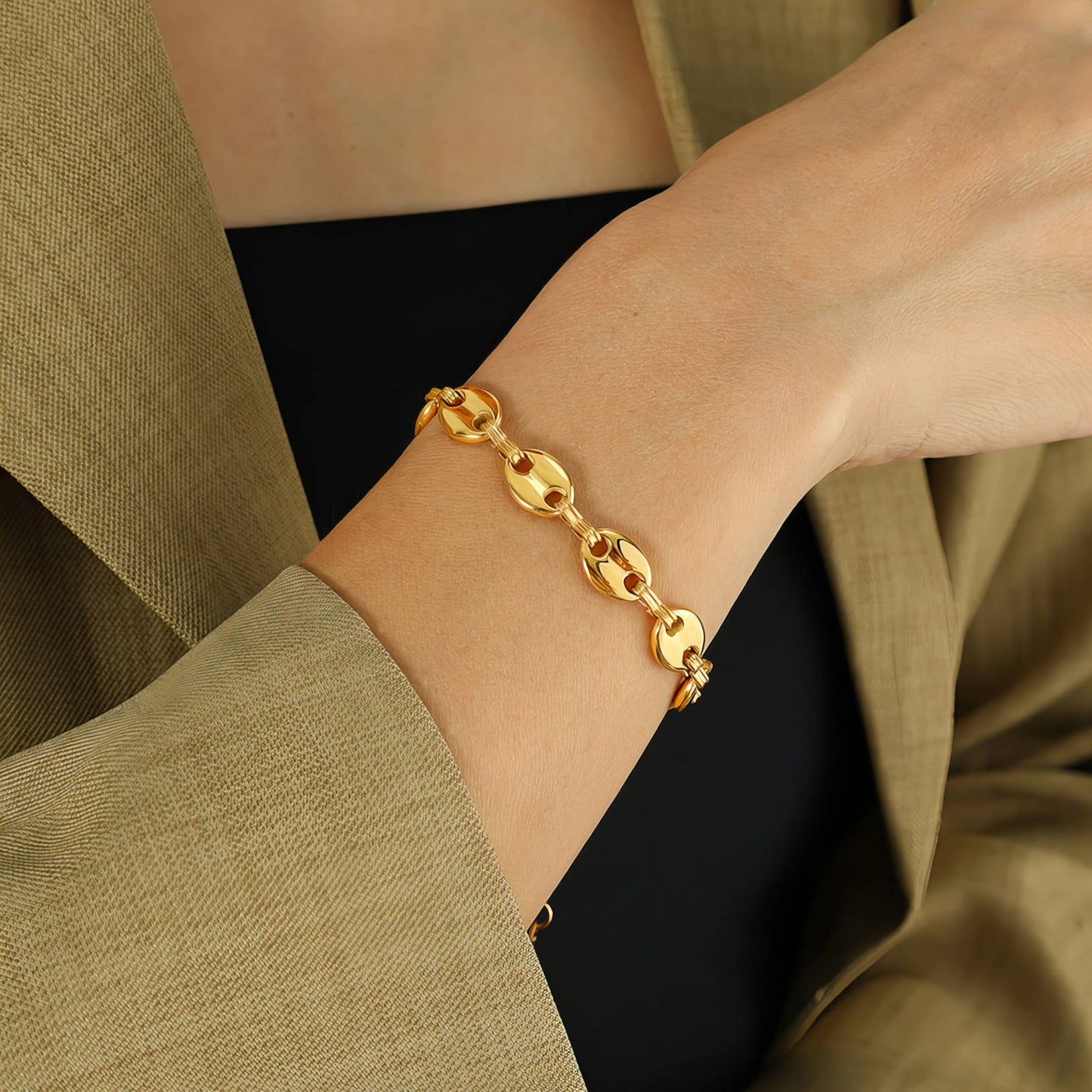 Coffee grin bracelet, 18K Gold Plated Steel