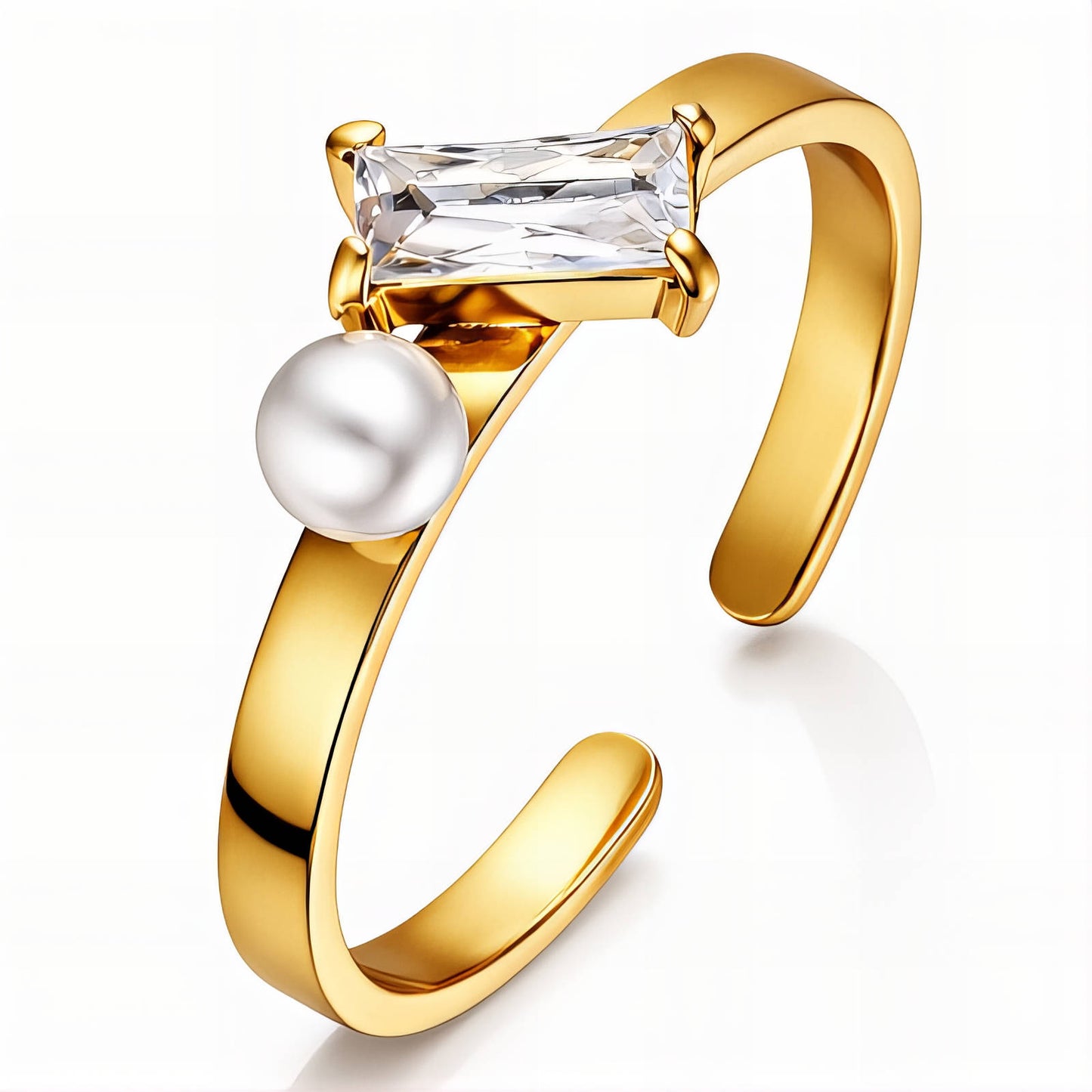 Pearl and zirconia Ring, 18K Gold Plated Steel